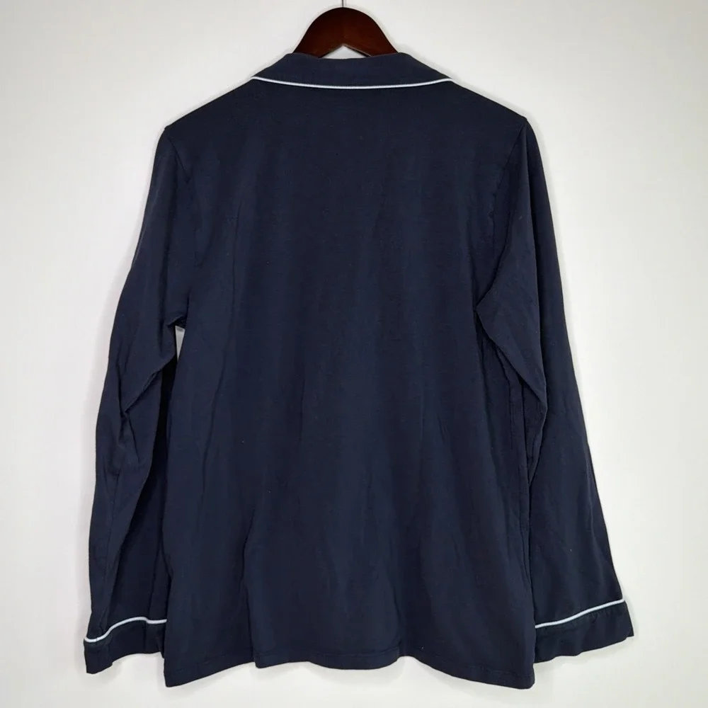 J Crew Navy White Piping Pajama Shirt Top Womens Med Cotton 2025 Preppy Lounge